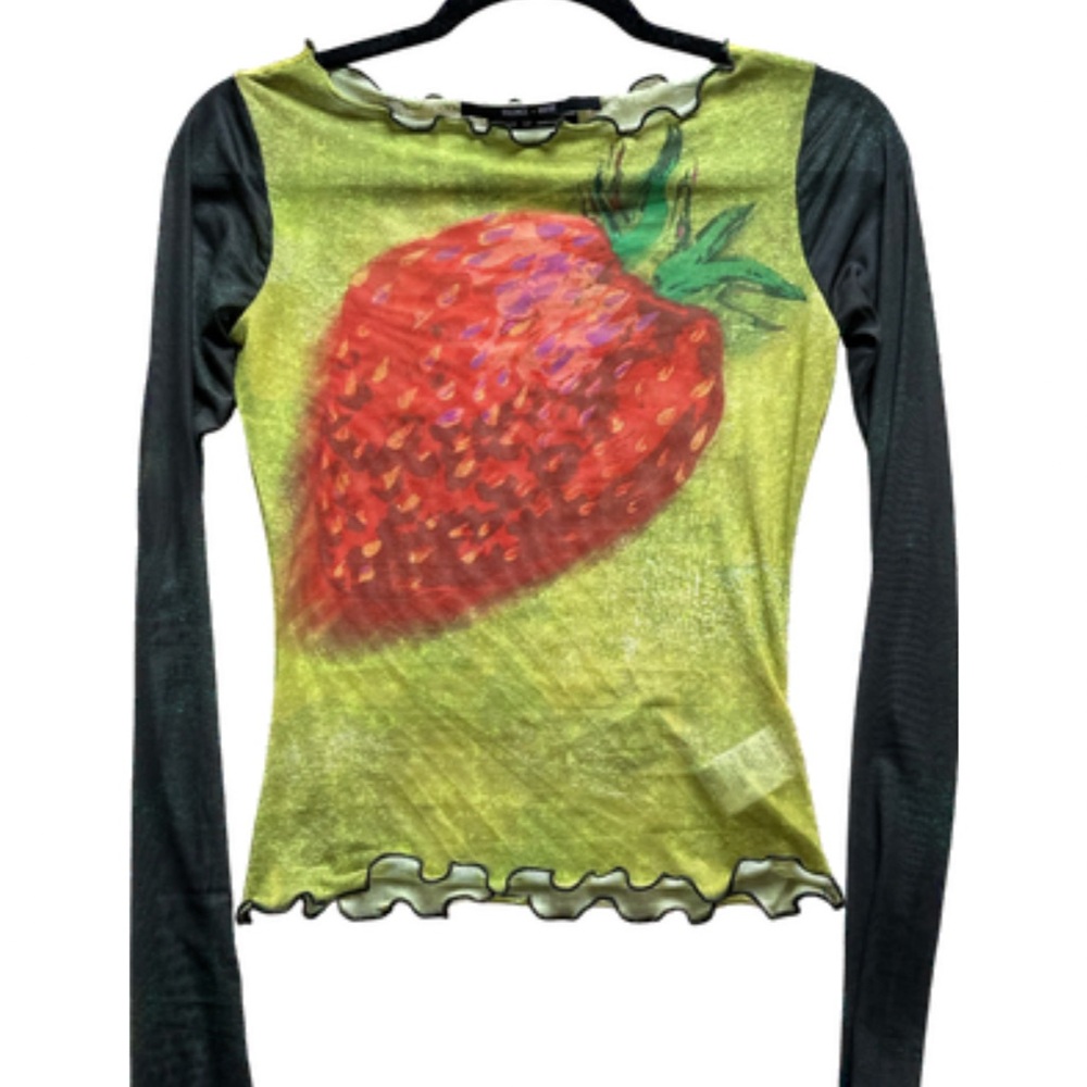 Mesh Strawberry Print Long Sleeve Top